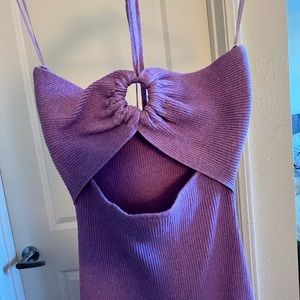Adorable and flattering lavender dress with keyhole cut outs. South Moon Under.